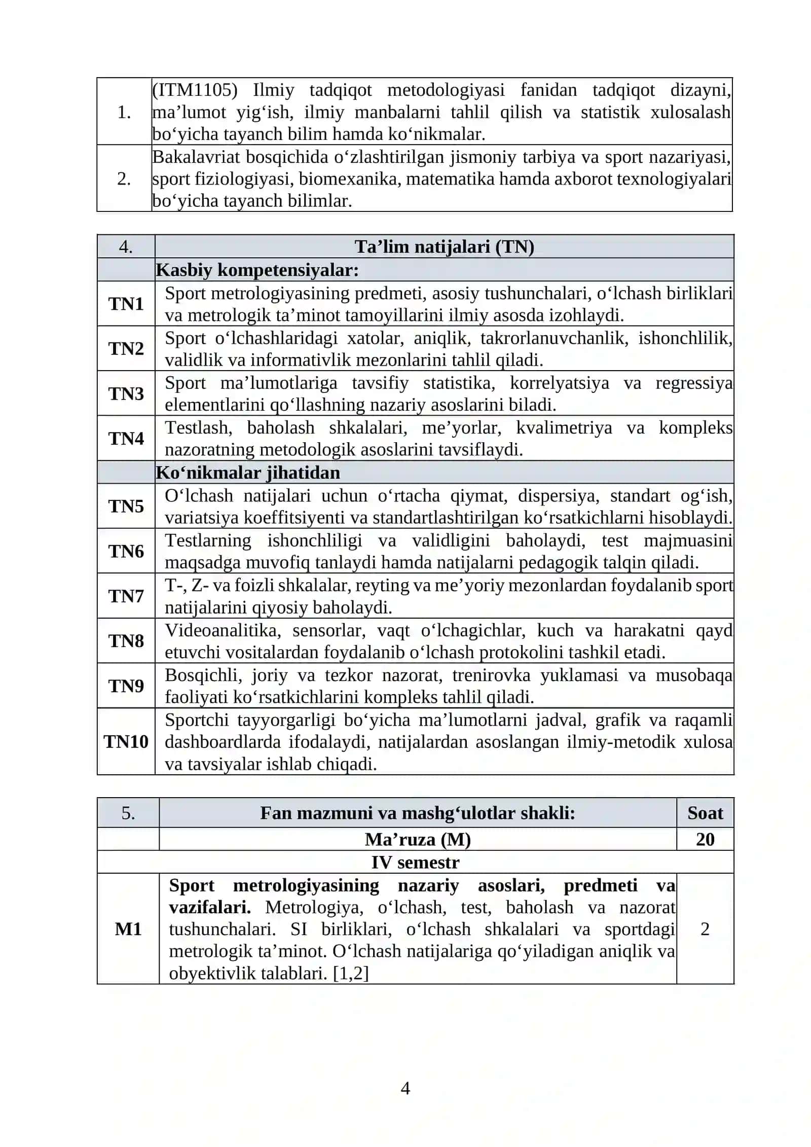 SPORT METROLOGIYASI O'D 2-KURS 2026 4