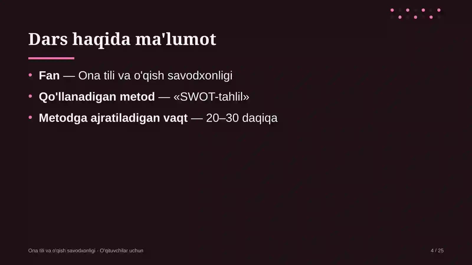 ona tili va o'qish savodxonligi darslarida swot tahlil metodidan foydalanish 1815 4