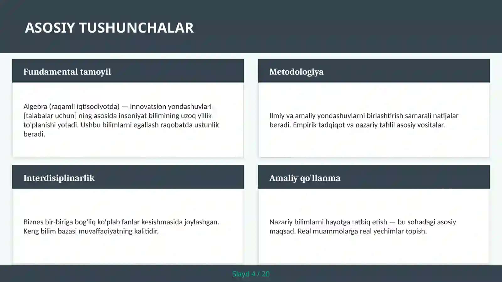 Algebra (raqamli iqtisodiyotda) — innovatsion yondashuvlari [talabalar uchun] 4