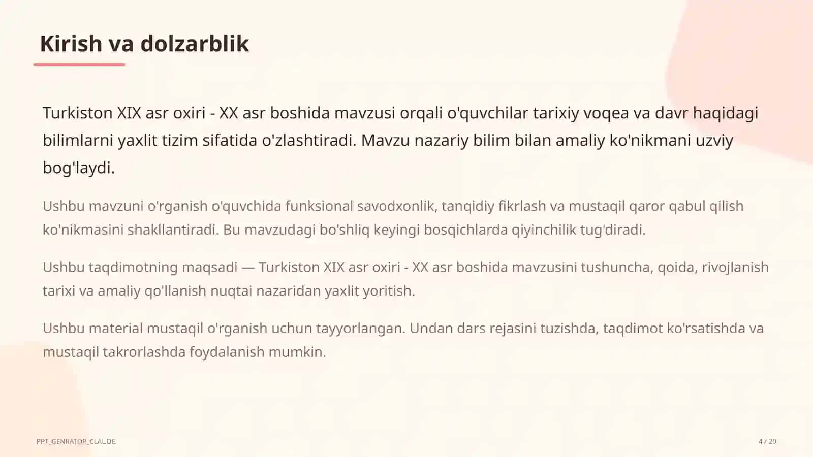 Turkiston XIX asr oxiri - XX asr boshida (9-sinf) 4