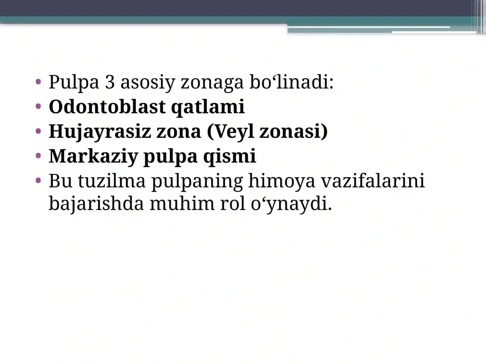 Pulpa to'qimasining mehanik va immunobiologik himoya vazifasi 4