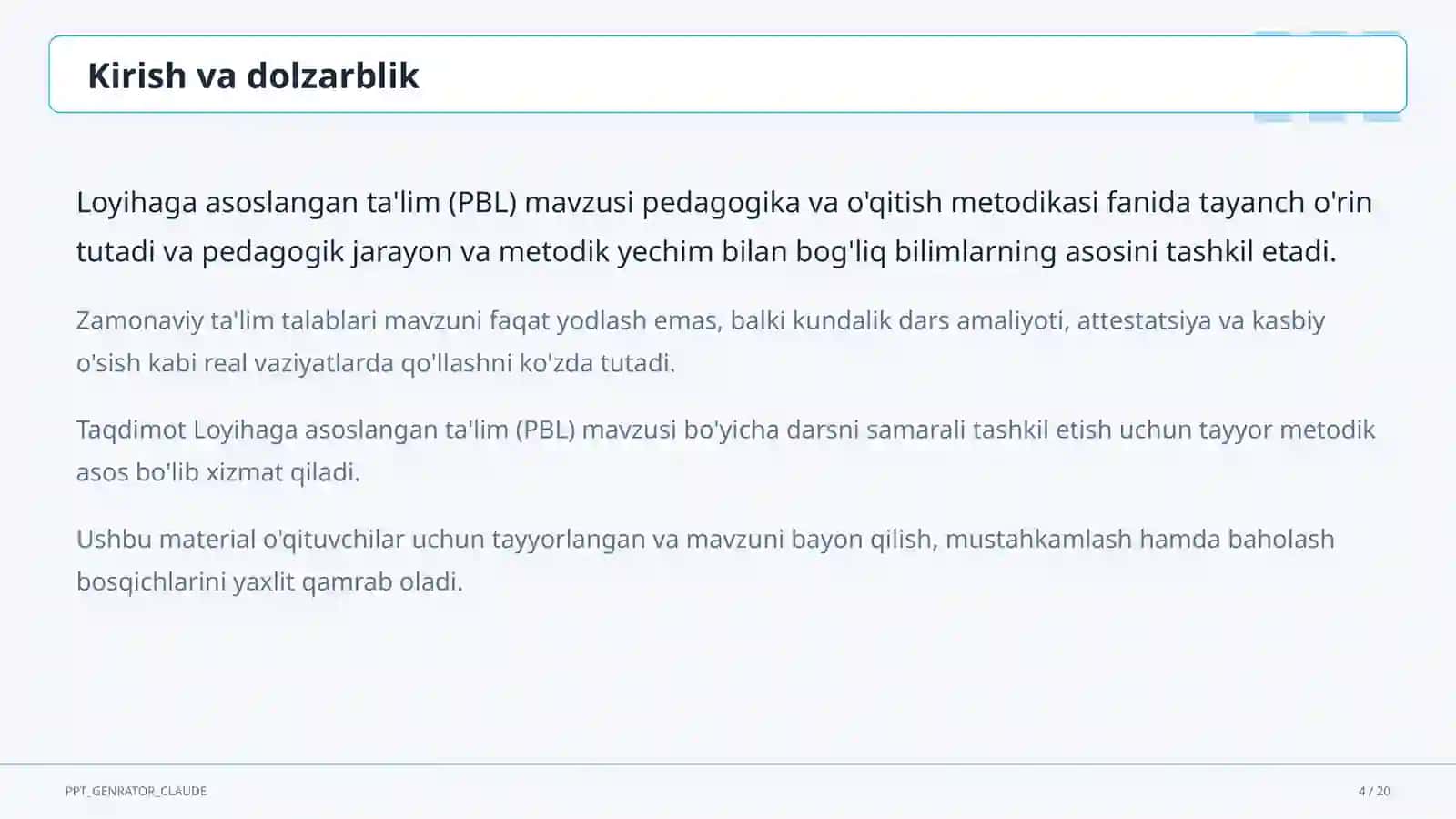 Loyihaga asoslangan ta'lim (PBL) 4