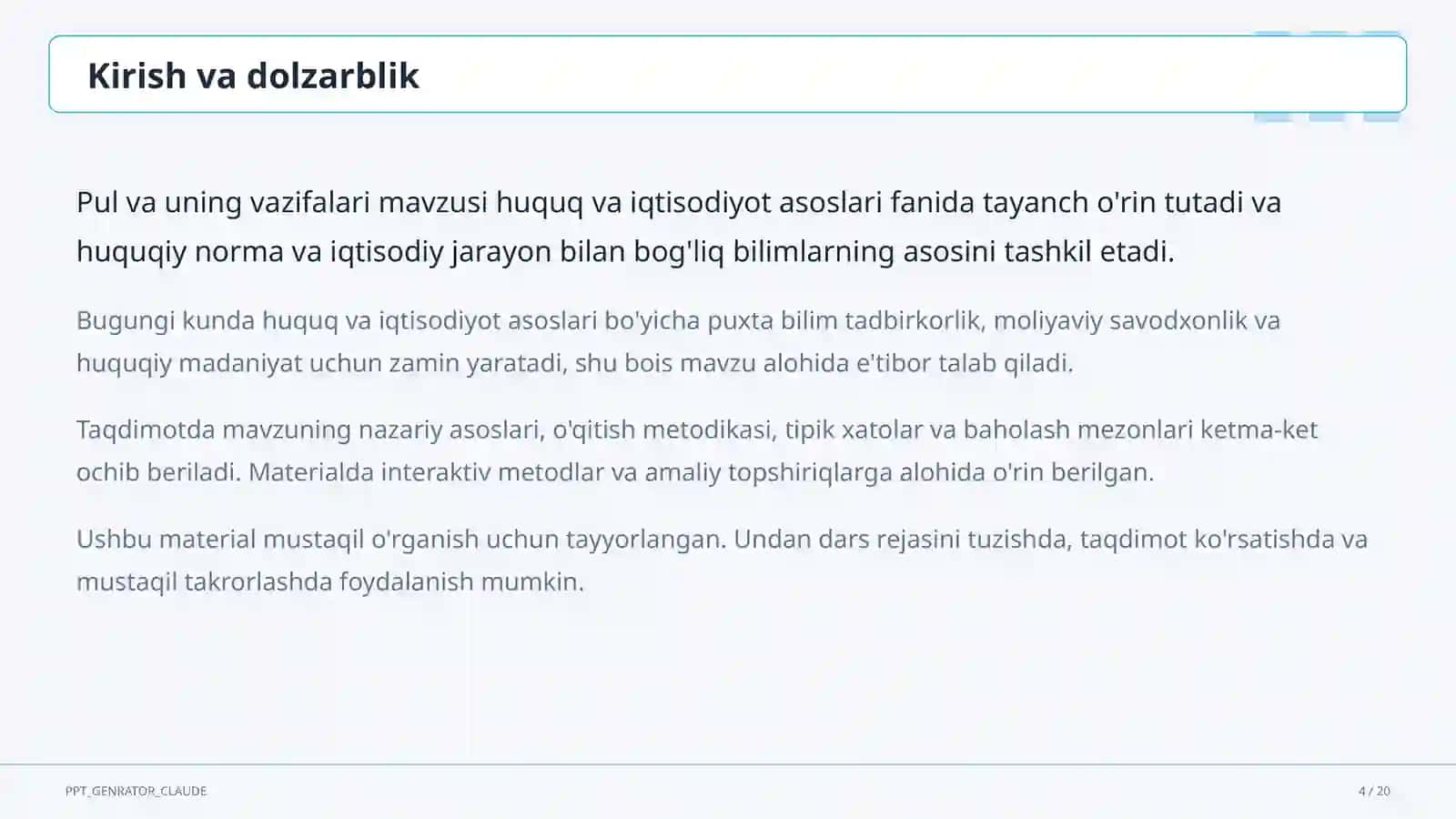 Pul va uning vazifalari (9-sinf) 4