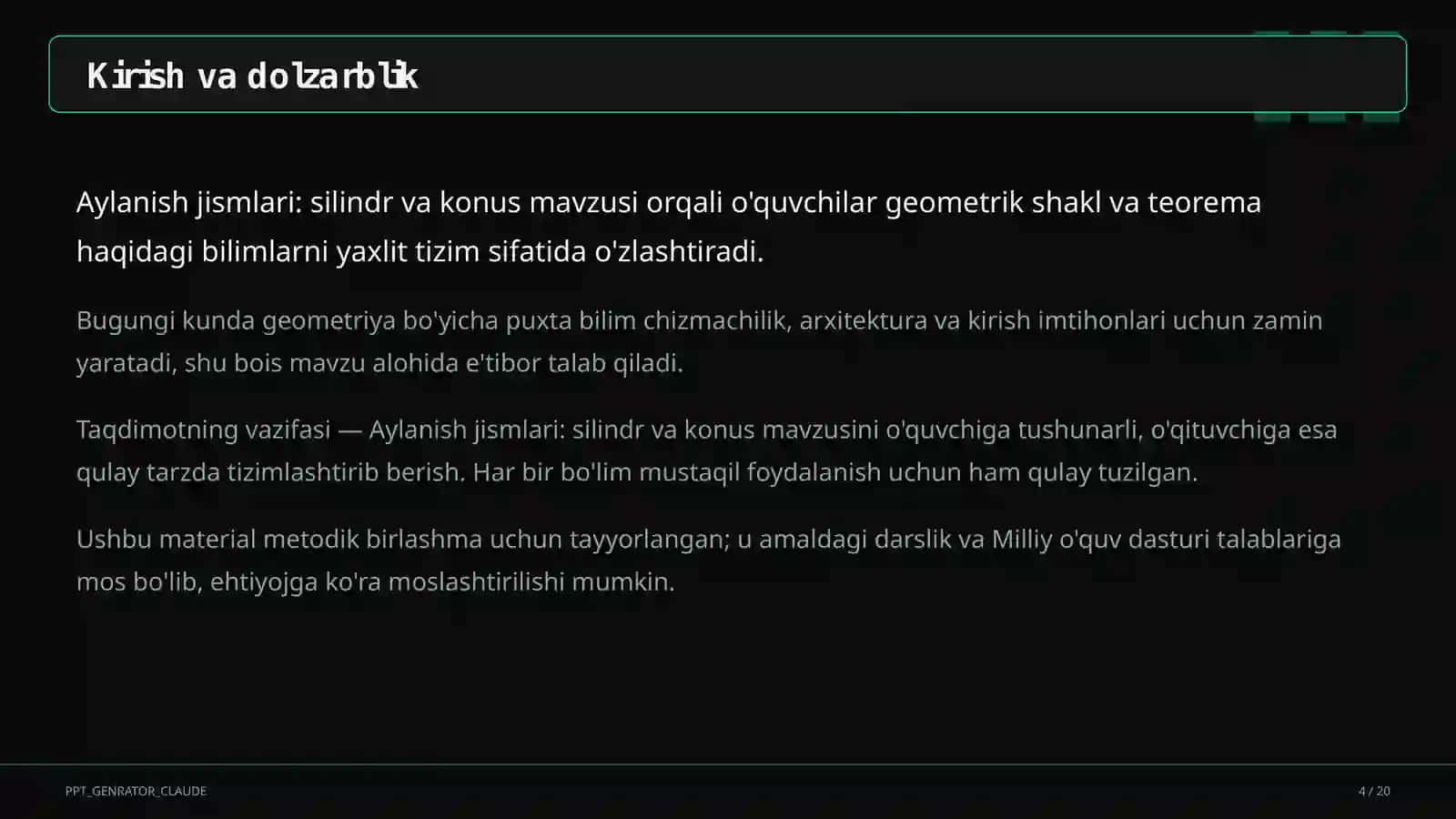 Aylanish jismlari: silindr va konus (11-sinf) 4