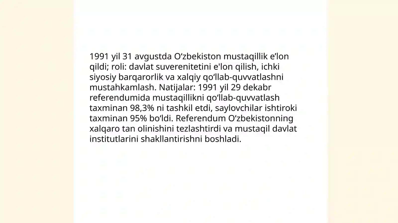 Mustaqil O‘zbekiston Respublikasi Tashkil Topishining Tarixiy Ahamiyati 4