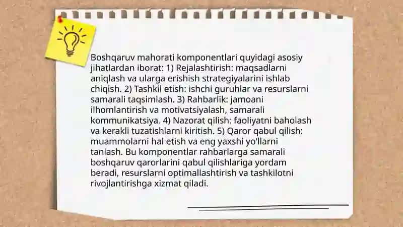 Boshqarish Mahorati Komponentlarini Aniqlash, Saralash va Ularga Ta'lim Berish Yo'llari 4