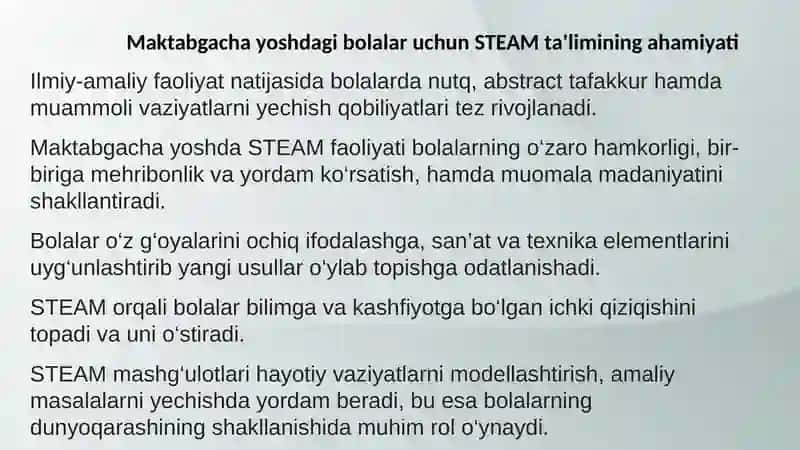 Maktabgacha yoshdagi bolalarni STEAM texnologiyasiasosida nutqini rivojlantirish 4