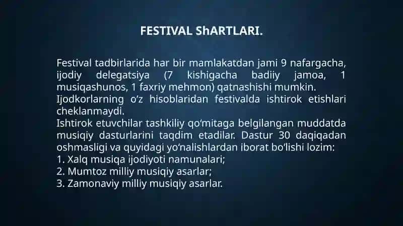 "SHARQ TARONALARI" XALQARO MUSIQA FESTIVALI 4