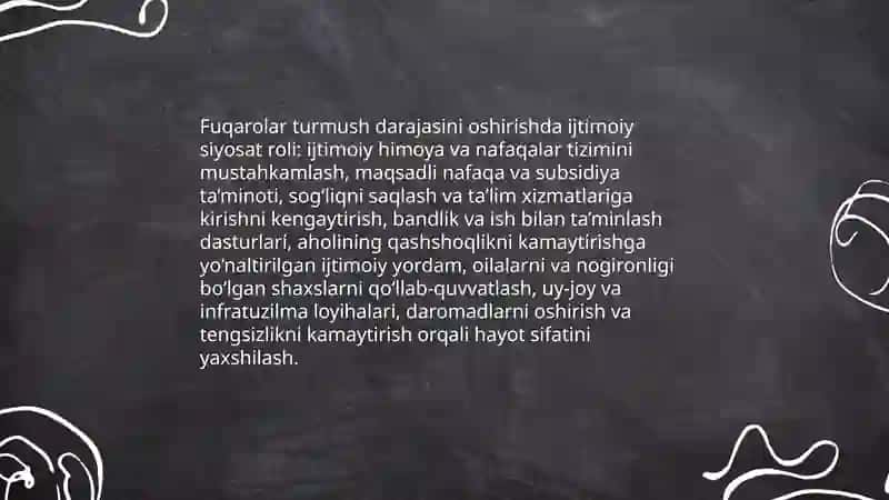 O'ZBEKISTON RESPUBLIKASIDA AMALGA OSHIRILAYOTGAN IJTIMOIY SIYOSATNING AHAMIYATI 4