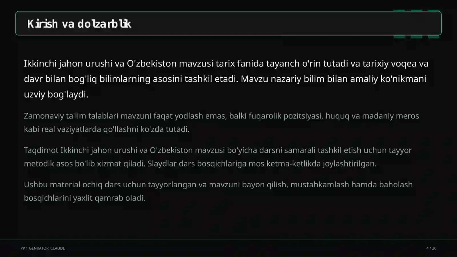 Ikkinchi jahon urushi va O'zbekiston (10-sinf) 4