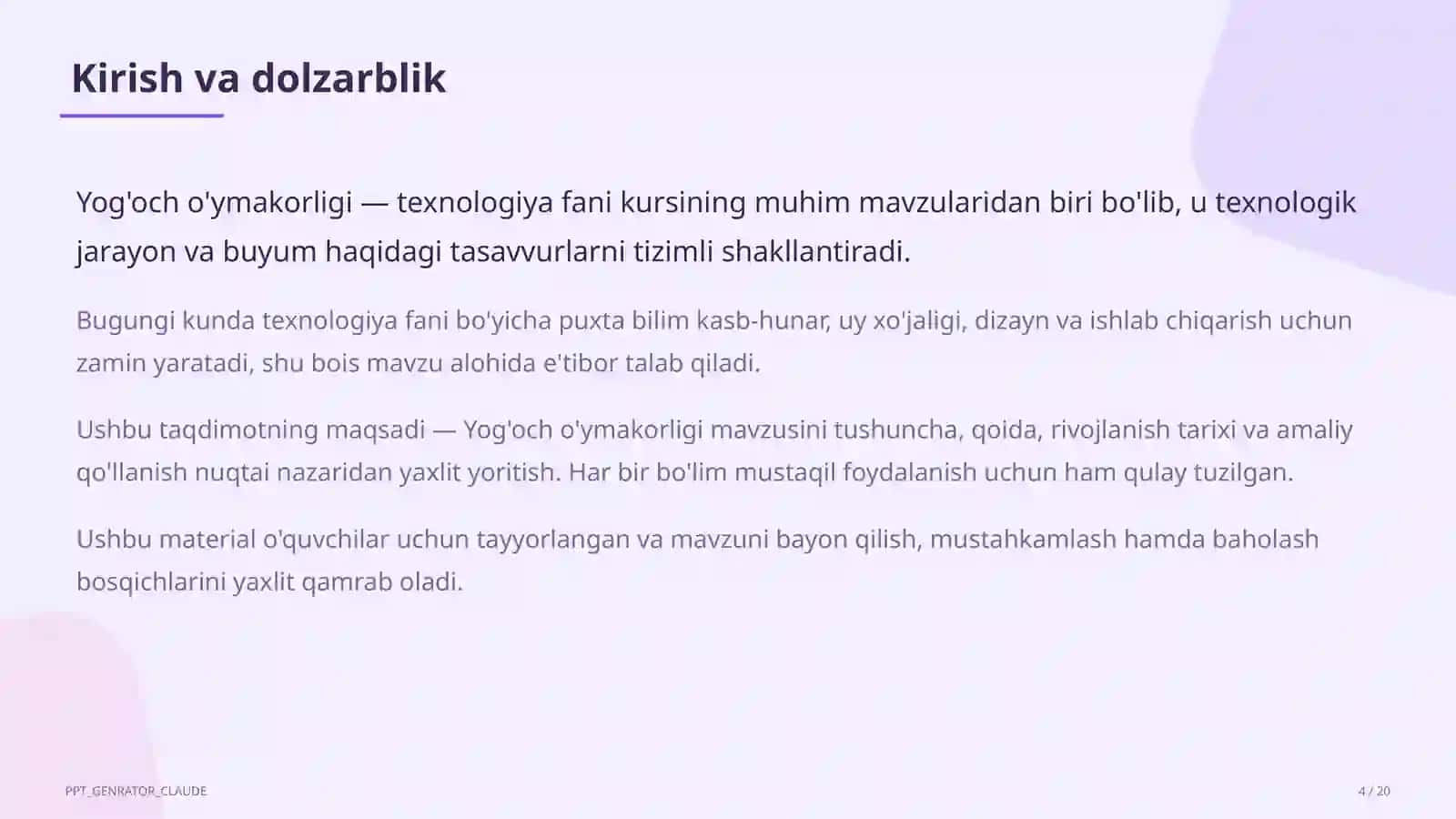 Yog'och o'ymakorligi (7-sinf) 4