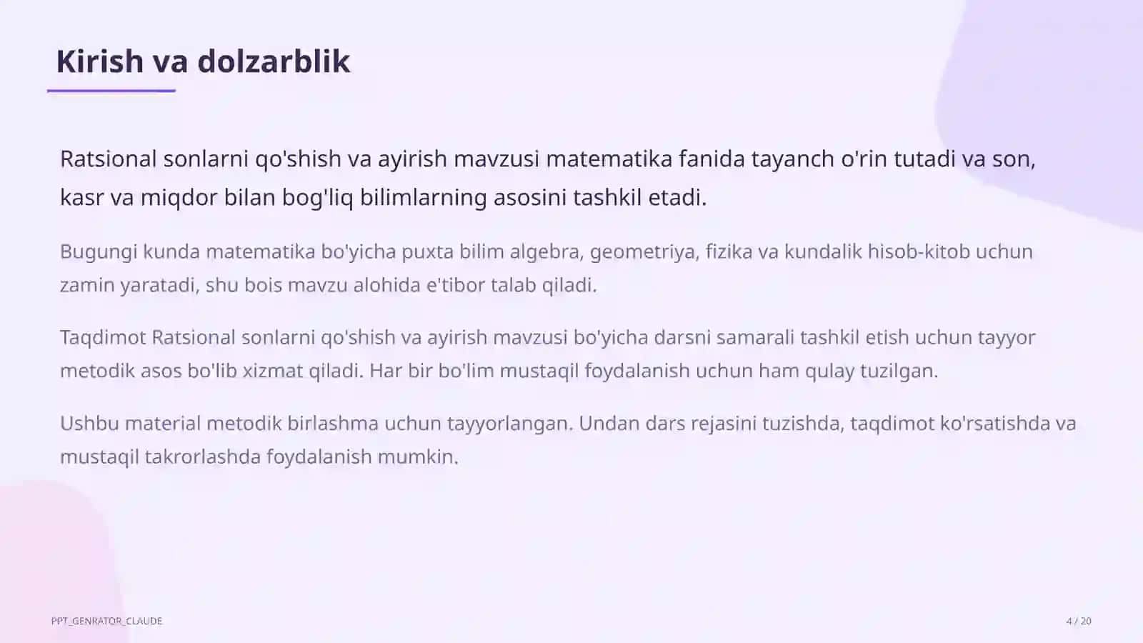 Ratsional sonlarni qo'shish va ayirish (6-sinf) 4