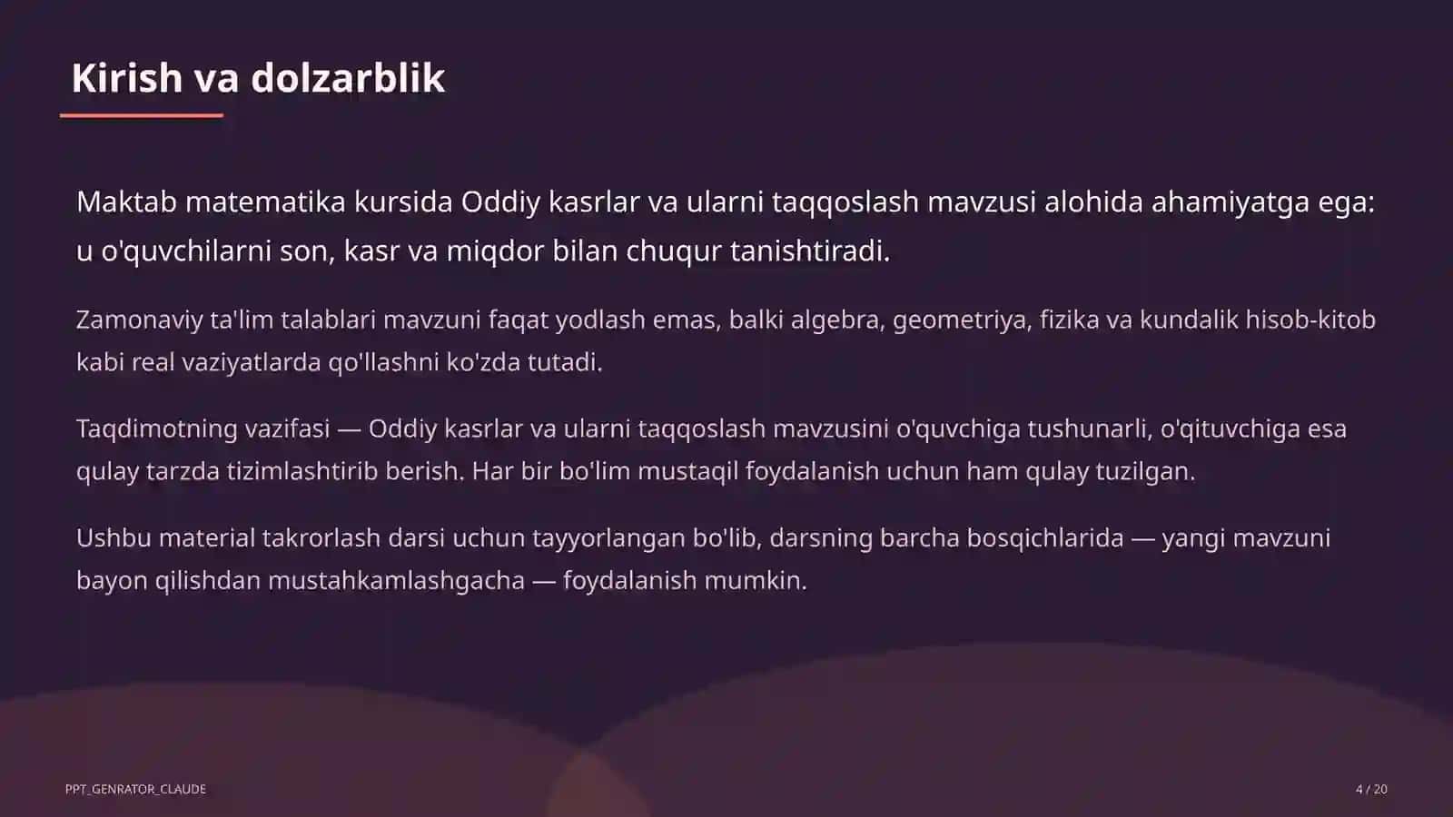 Oddiy kasrlar va ularni taqqoslash (5-sinf) 4