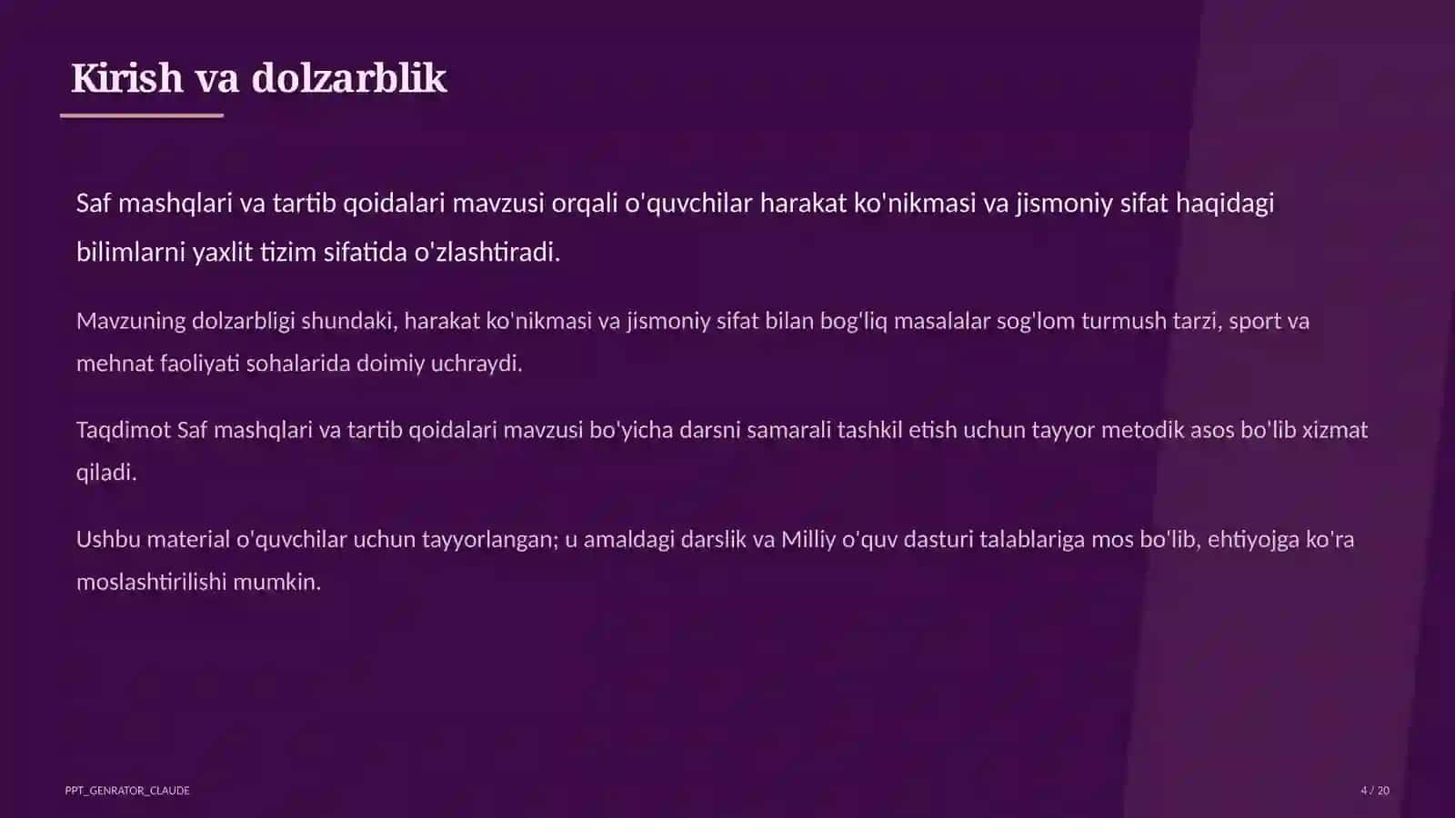 Saf mashqlari va tartib qoidalari (1-sinf) 4