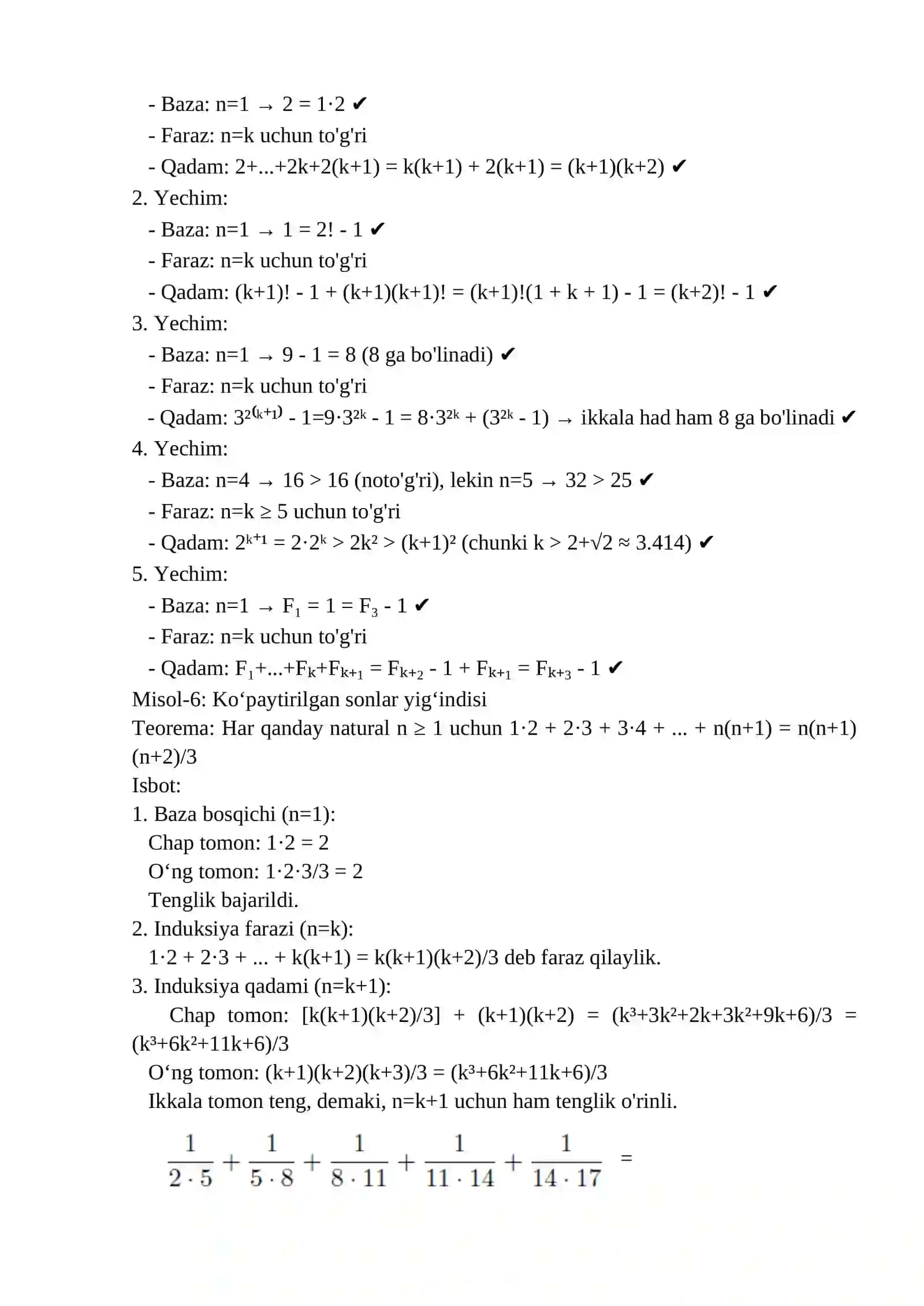 Matematik induksiya metodi. Matematik induksiya metodi yordamida ayniyatlarni isbotlash 4