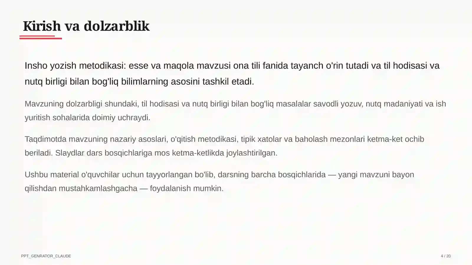Insho yozish metodikasi: esse va maqola (11-sinf) 4