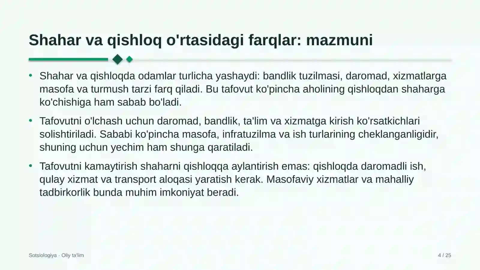 aksiyadorlik jamiyatlarida shahar va qishloq o'rtasidagi farqlar 4416 4