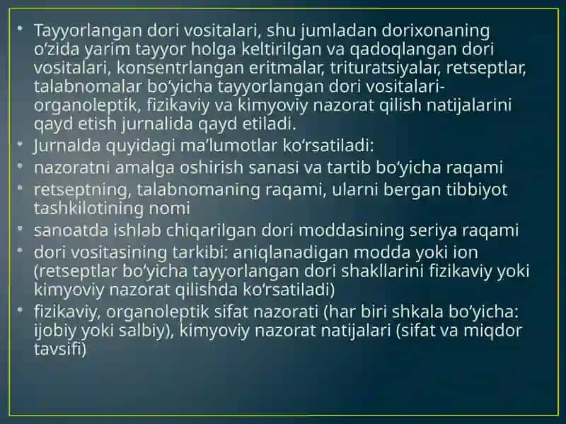 Dorivositalarininazoratqilishdafoydalaniladiganme’yoriyhujjatlar.Dorivositalarining.Davlatreestri 4