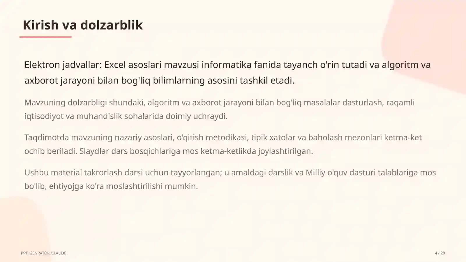 Elektron jadvallar: Excel asoslari (7-sinf) 4