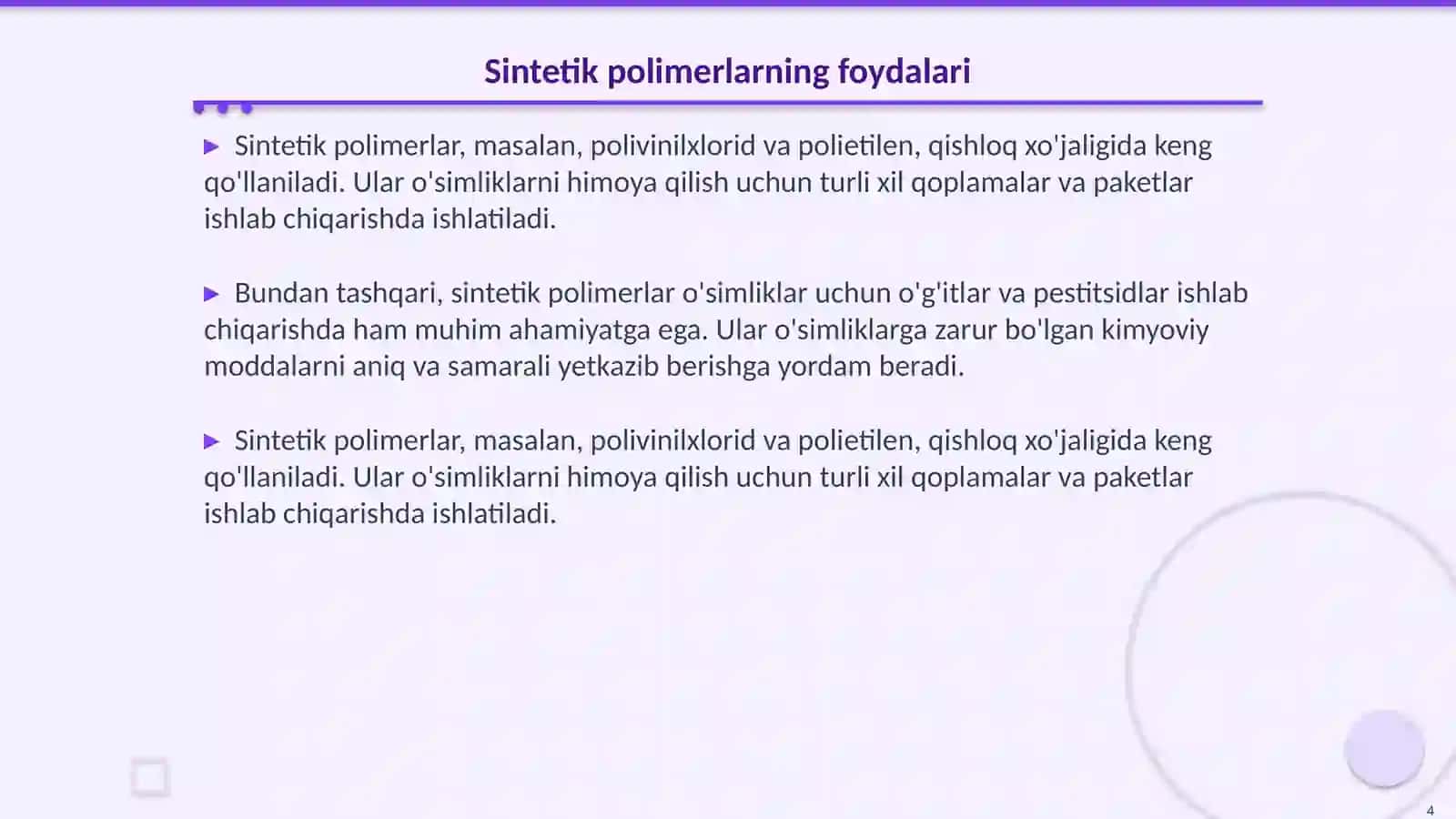 Tabiiy va sintetik polimerlar asosida qishloq xójaligi muhim yangi preparatlar ishlab chiqarish 4