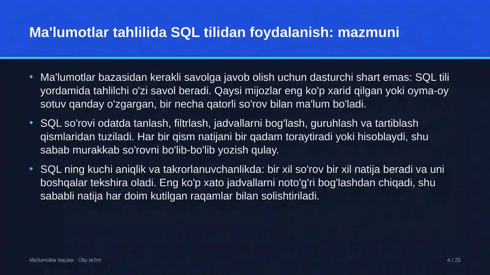 qishloq qurilishida ma'lumotlar tahlilida sql tilidan foydalanish 6851 4