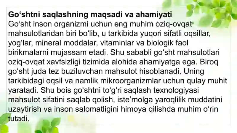 Goʻsht va goʻsht mahsulotlarini saqlash texnalogiyasi 4