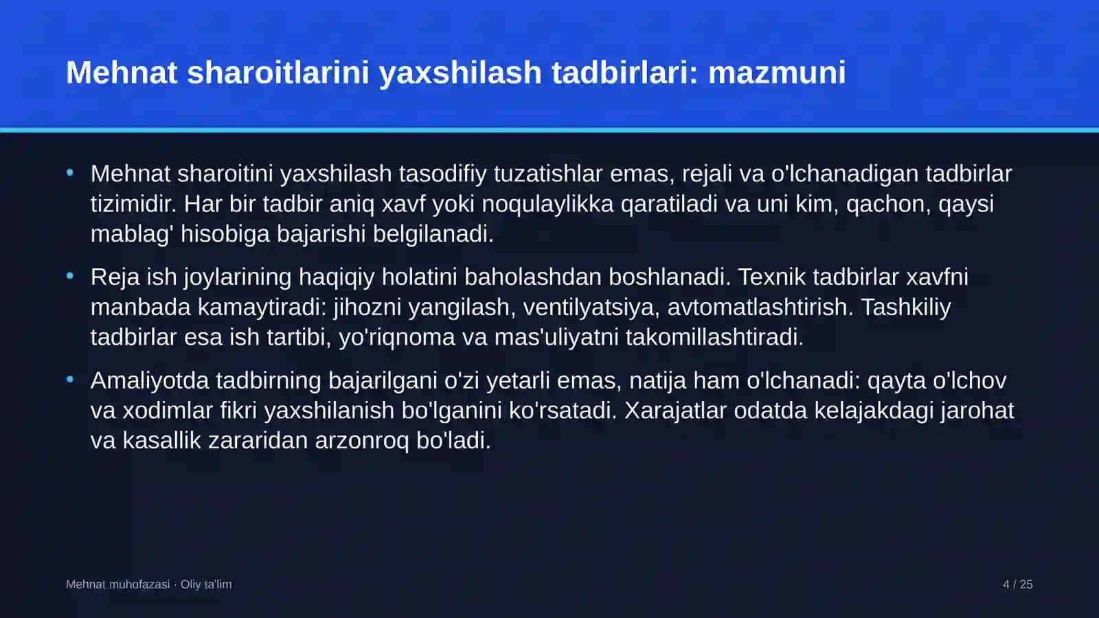 Mehnat muhofazasi · Oliy ta'lim 4