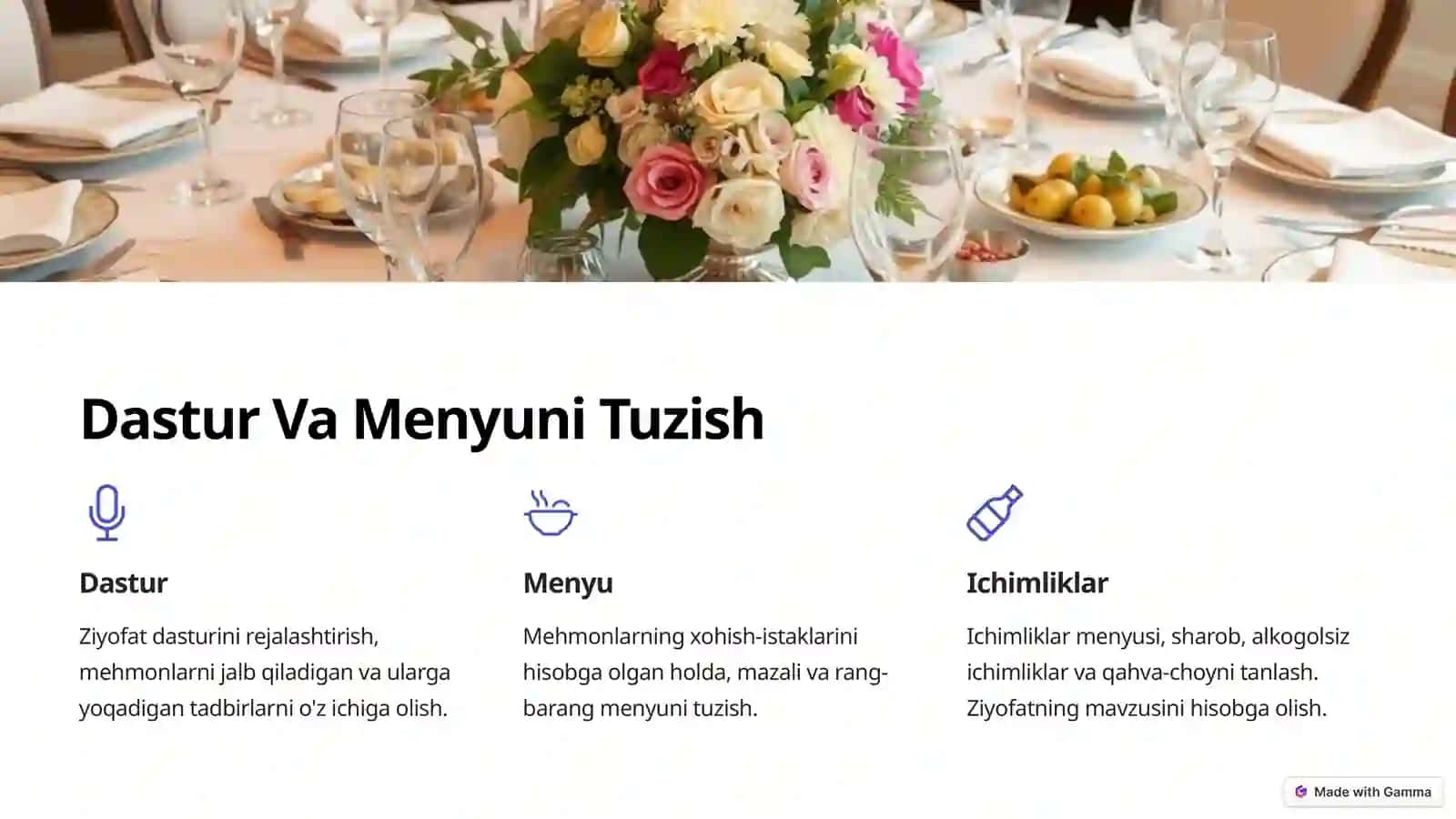 Mehmonxonalarda Rasmiy Ziyofatlarni Tashkil Etish 4