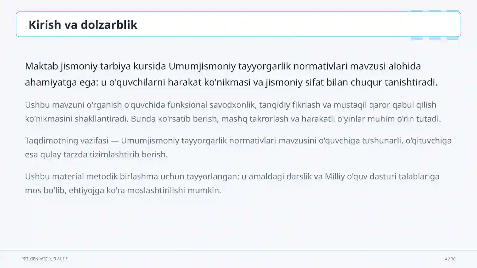 Umumjismoniy tayyorgarlik normativlari (10-sinf) 4