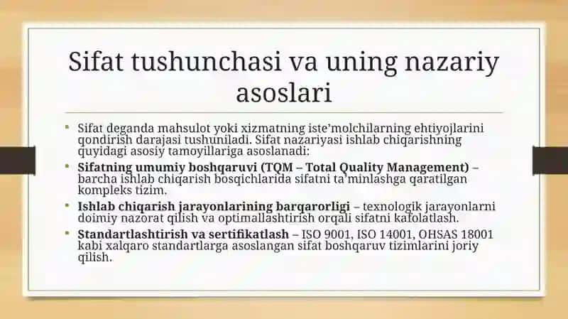 Korxonalarda sifatli mahsulatlarni tayyorlashning nazariy asoslari 4