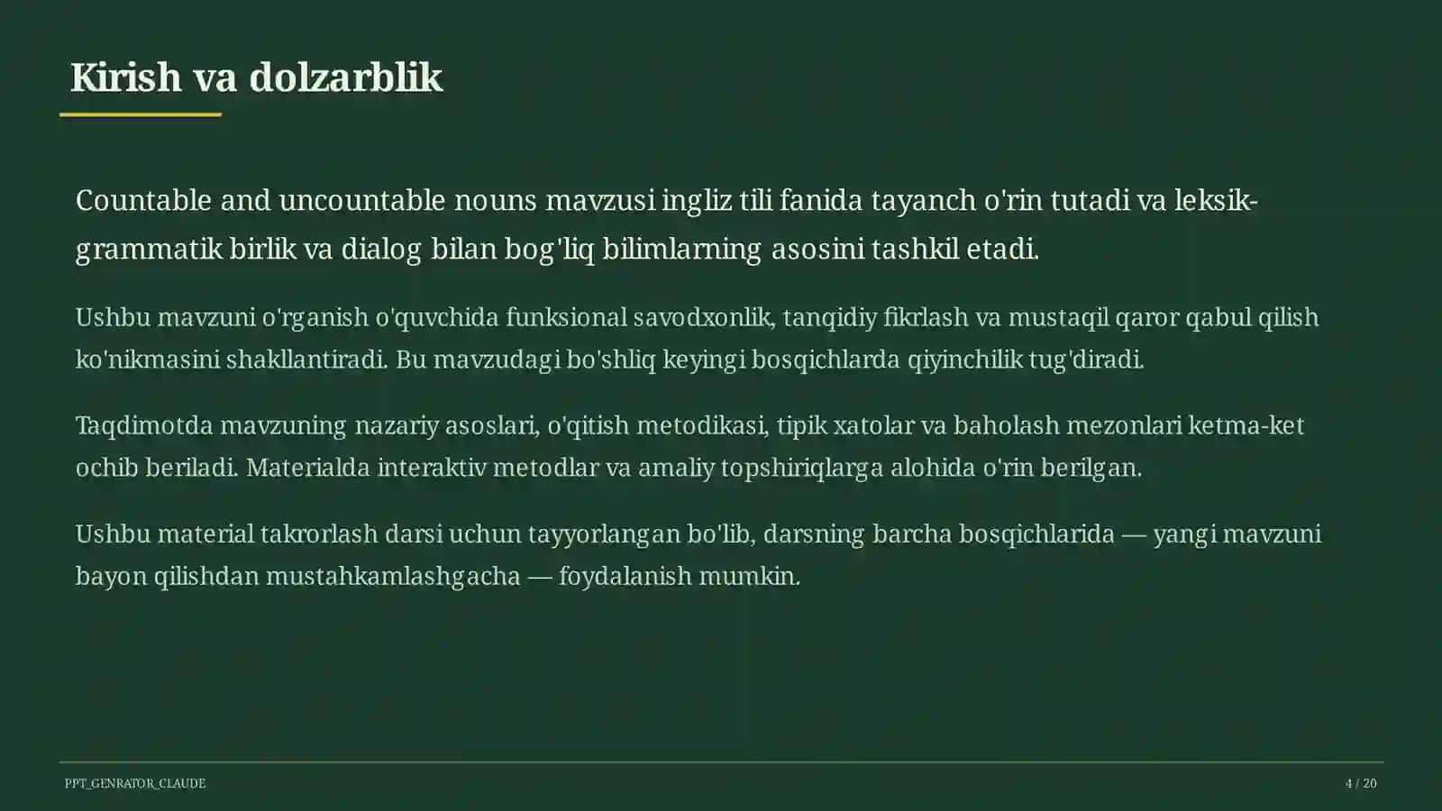 Countable and uncountable nouns (5-sinf) 4