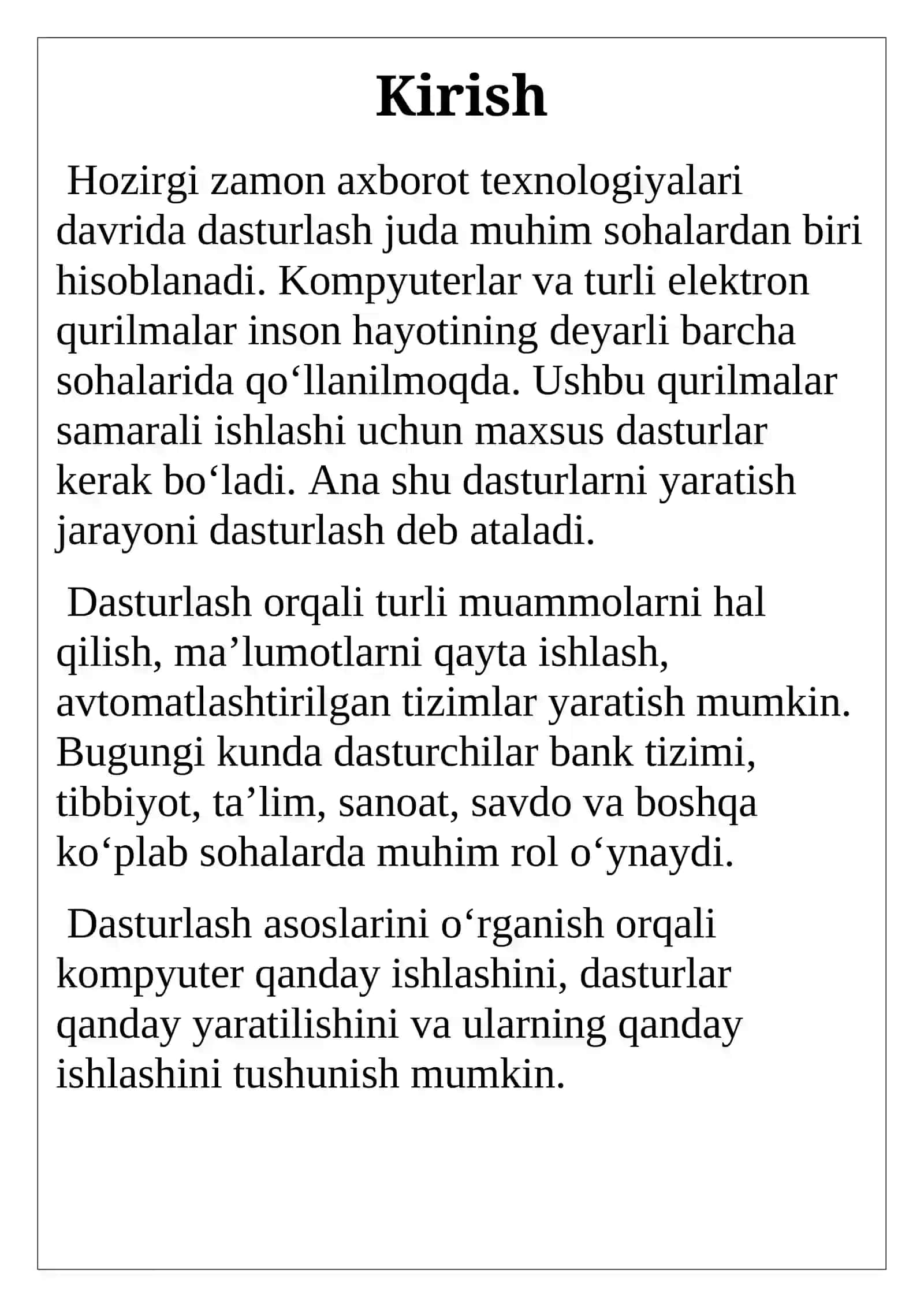 "Dasturlash asoslari" mavzusidagi referat ishi 4