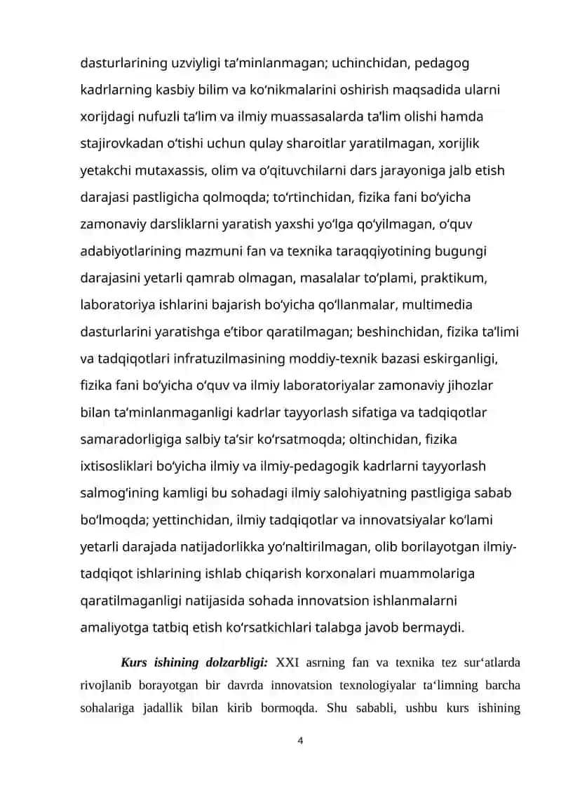 "ATOM, YADROSI VA ELEMENTAR ZARRALAR FIZIKASI" KURSI 4