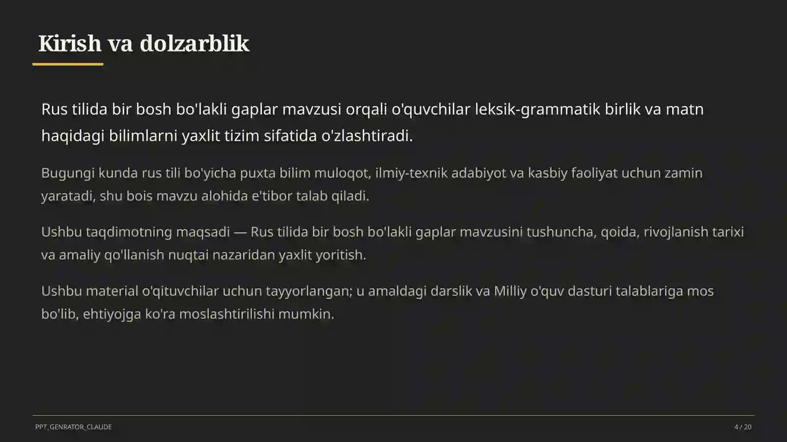 Rus tilida bir bosh bo'lakli gaplar (8-sinf) 4