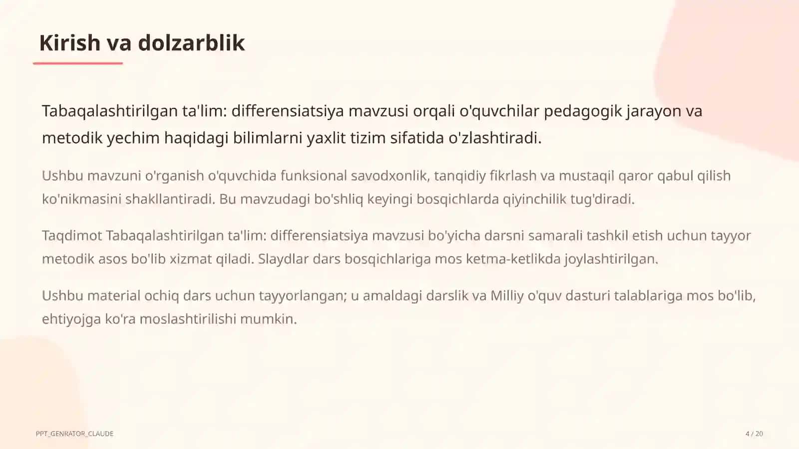 Tabaqalashtirilgan ta'lim: differensiatsiya 4
