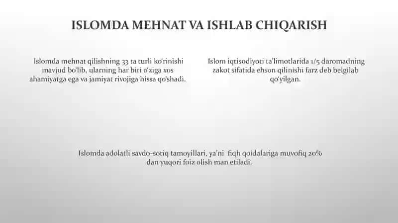 Islom qadriyatlari va marifati.Islomda iqtisodiy munosabatlar 4