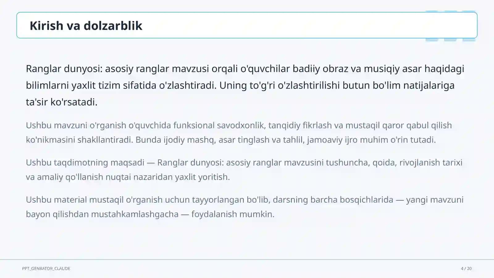Ranglar dunyosi: asosiy ranglar (1-sinf) 4