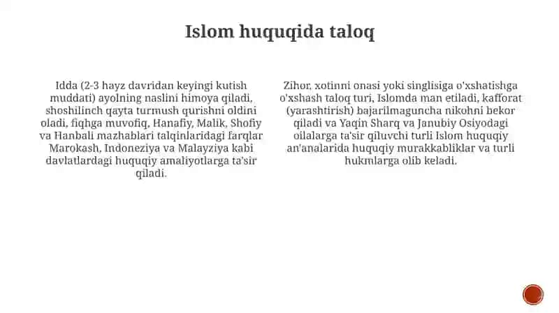 Islom huquqshunosligida oila, nikoh, taloq, idda, zihor tushunchalari 4