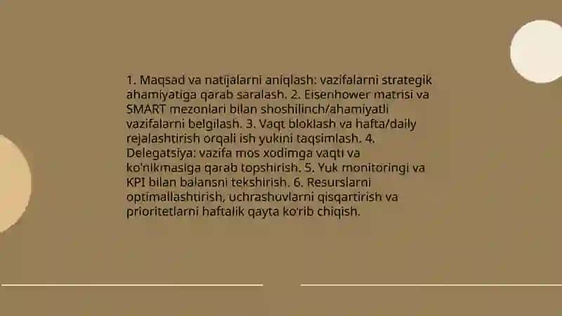Menejerlar kundalik ish muammolarini qanday hal qilish oʻrganish 4