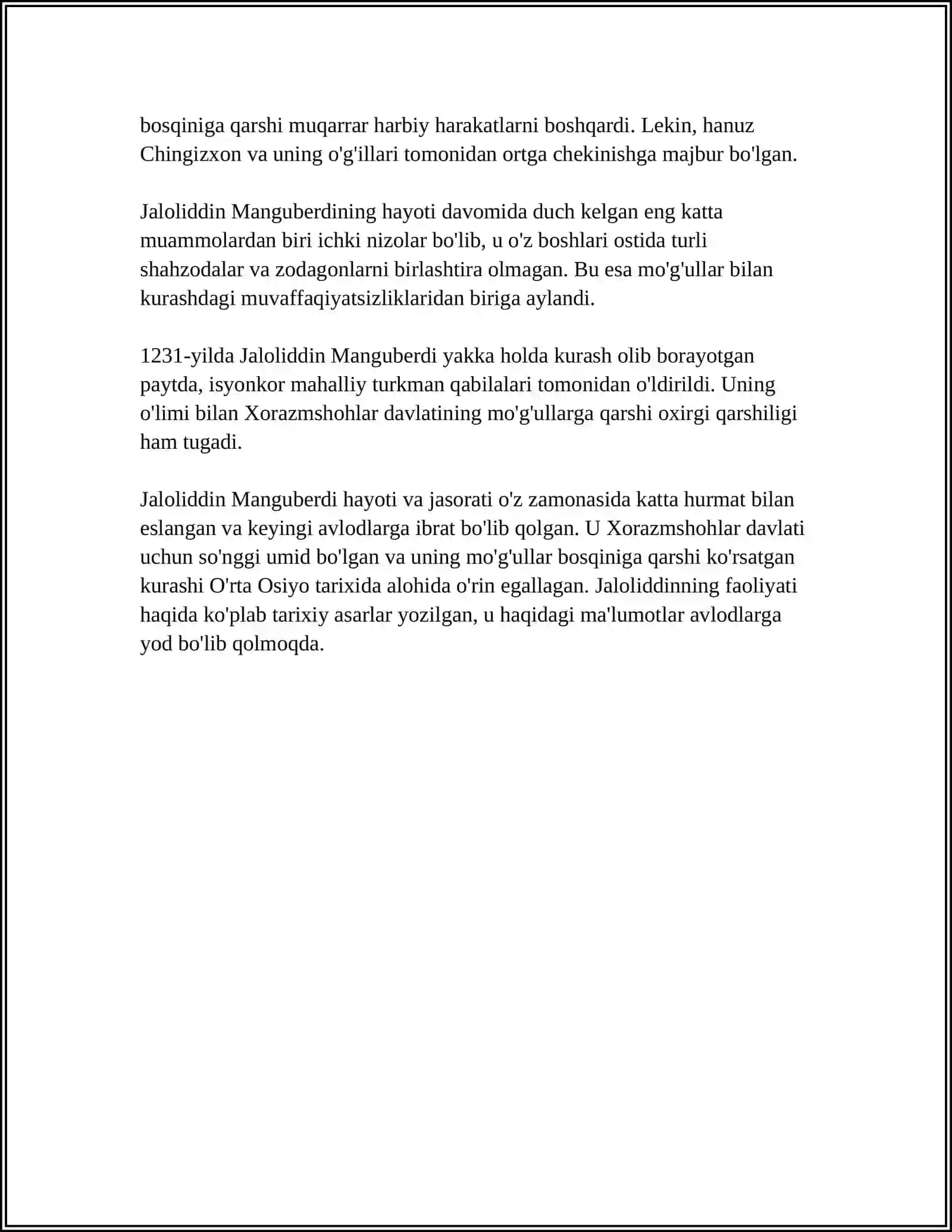 MUSTAQIL ISH Mavzu: JALOLIDDIN MANGUBERDI- VATAN HIMOYACHISI 4