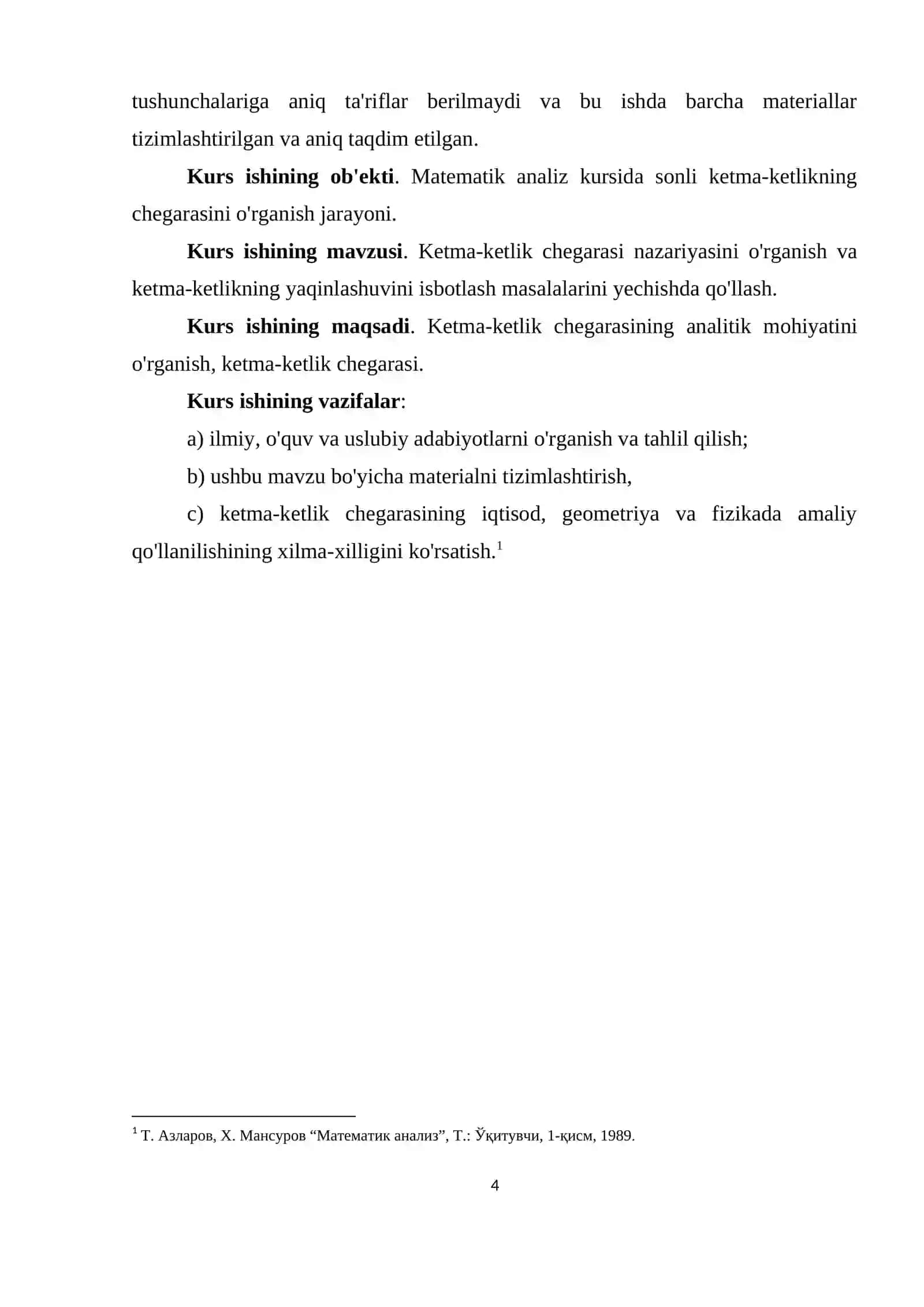 "Bir tomonli limitlar. Ikkinchi ajoyib limit" mavzusidagi KURS ISHI 4