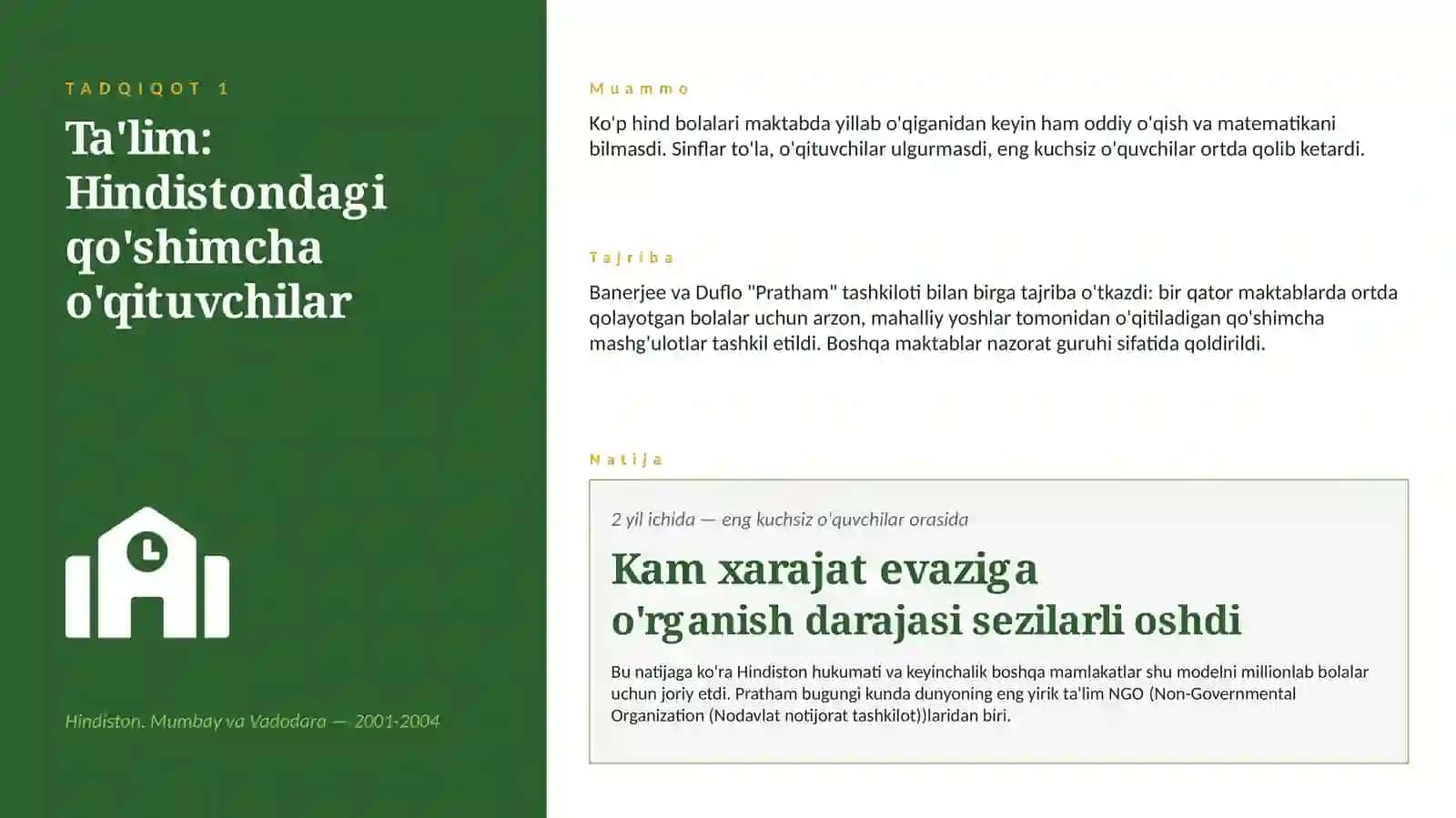 Esther Duflo va Qashshoqlikka Qarshi Eksperimental Yondashuv (A+ Mustaqil ish / Prezentatsiya) 4