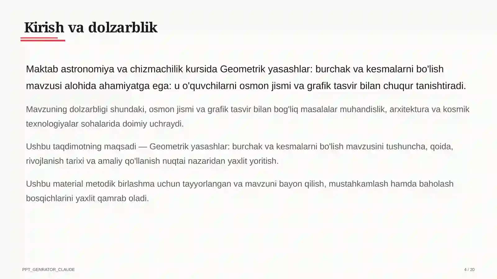 Geometrik yasashlar: burchak va kesmalarni bo'lish (8-sinf) 4