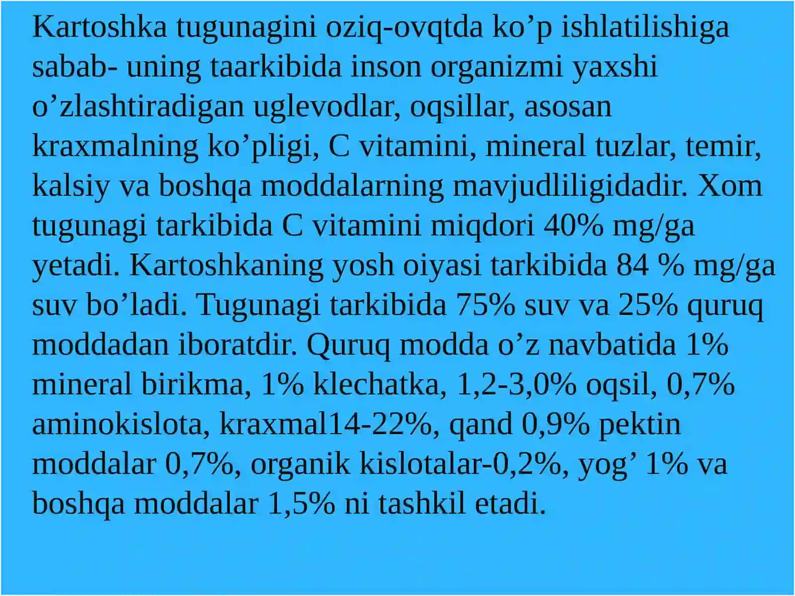 Tugunakmevalilarning ahamiyati va kartoshka biologiyasi va yetishtirish texnologiyasi 4