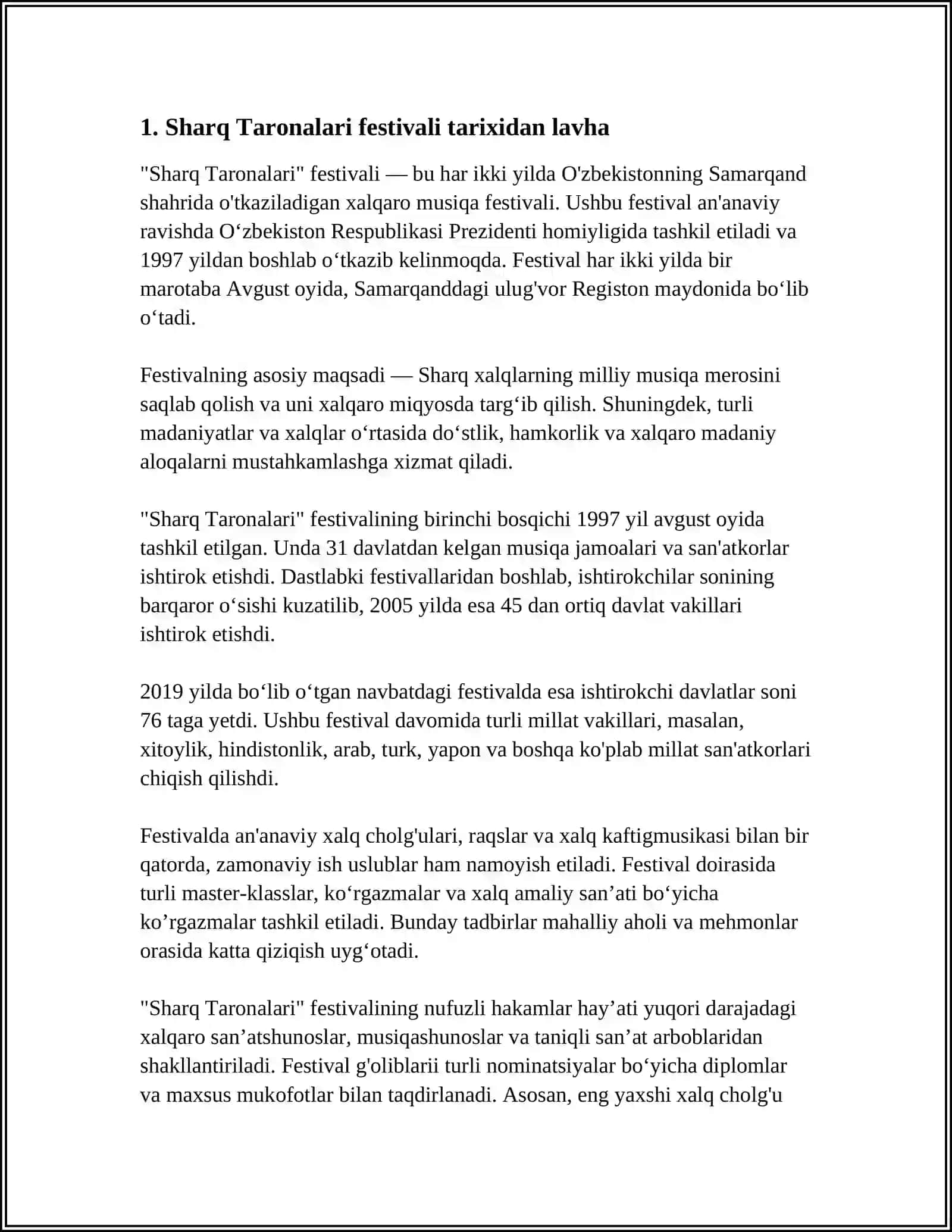 "SHARQ TARONALARI" XALQARO MUSIQA FESTIVALI. BADIIY FILMLAR VA OMMAVIY MADANIYAT 4