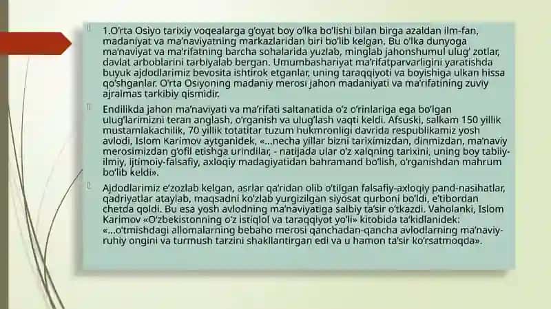 O’ZBEKISTONNING ENG YANGI TARIXI FANIDAN 4