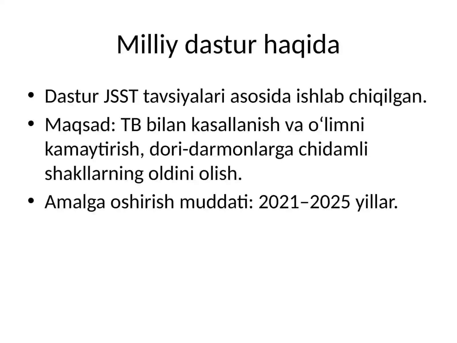 O‘zbekistonda tuberkulyozga qarshi kurashishning milliy dasturi 4