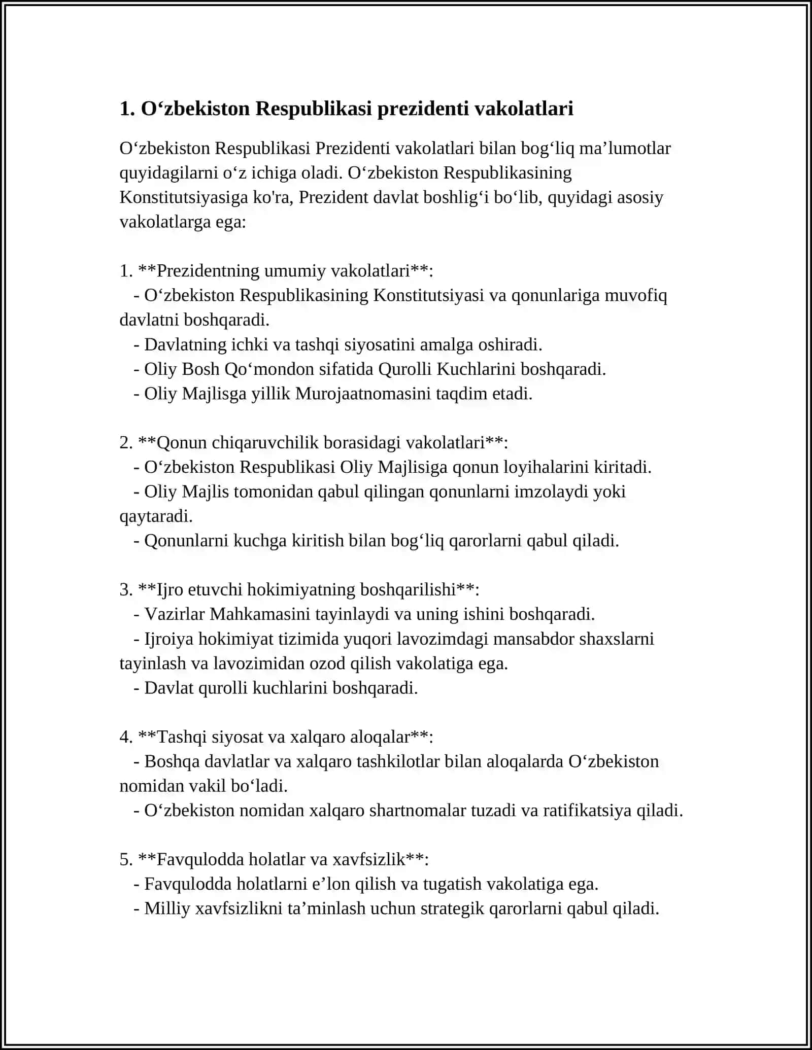 OʻZBEKISTON RESPUBLIKASI PREZIDENTINING HUQUQIY HOLATI 4