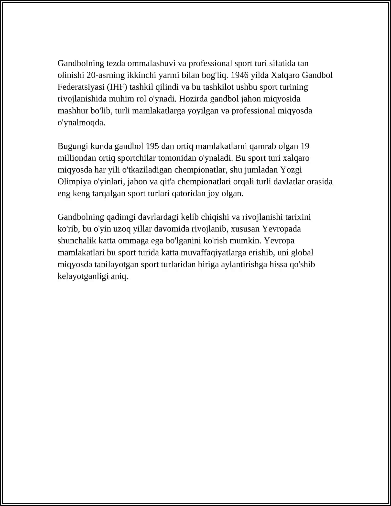 GANDIBOL O'YININING KELIB CHIQISHI VA RIVOJLANISH TARIXI 4