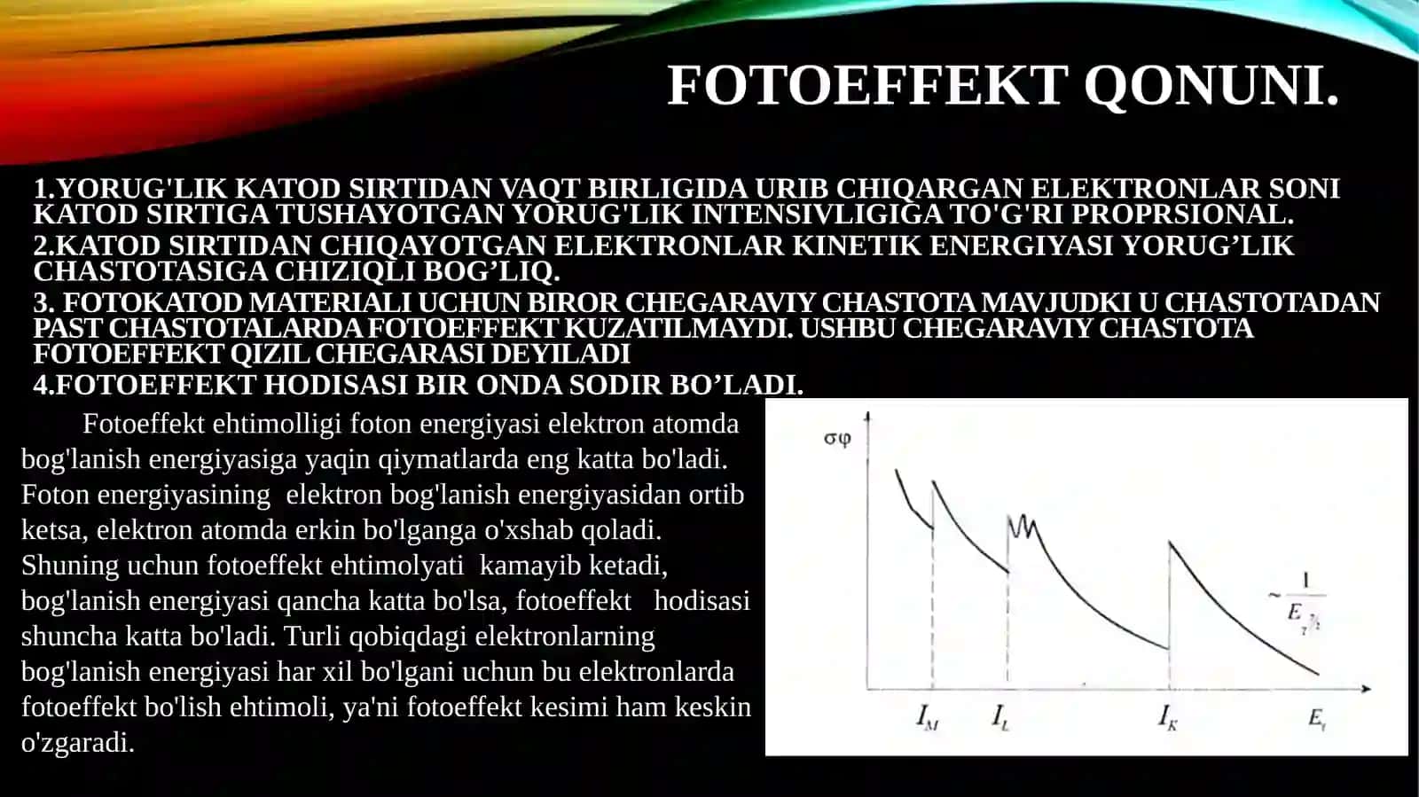 Fotoeffekt, kompton effekt, elektron pozitron juftligining hosil bo’lishi,gamma nurlarning muhitda yutilish koeffisiyenti 4